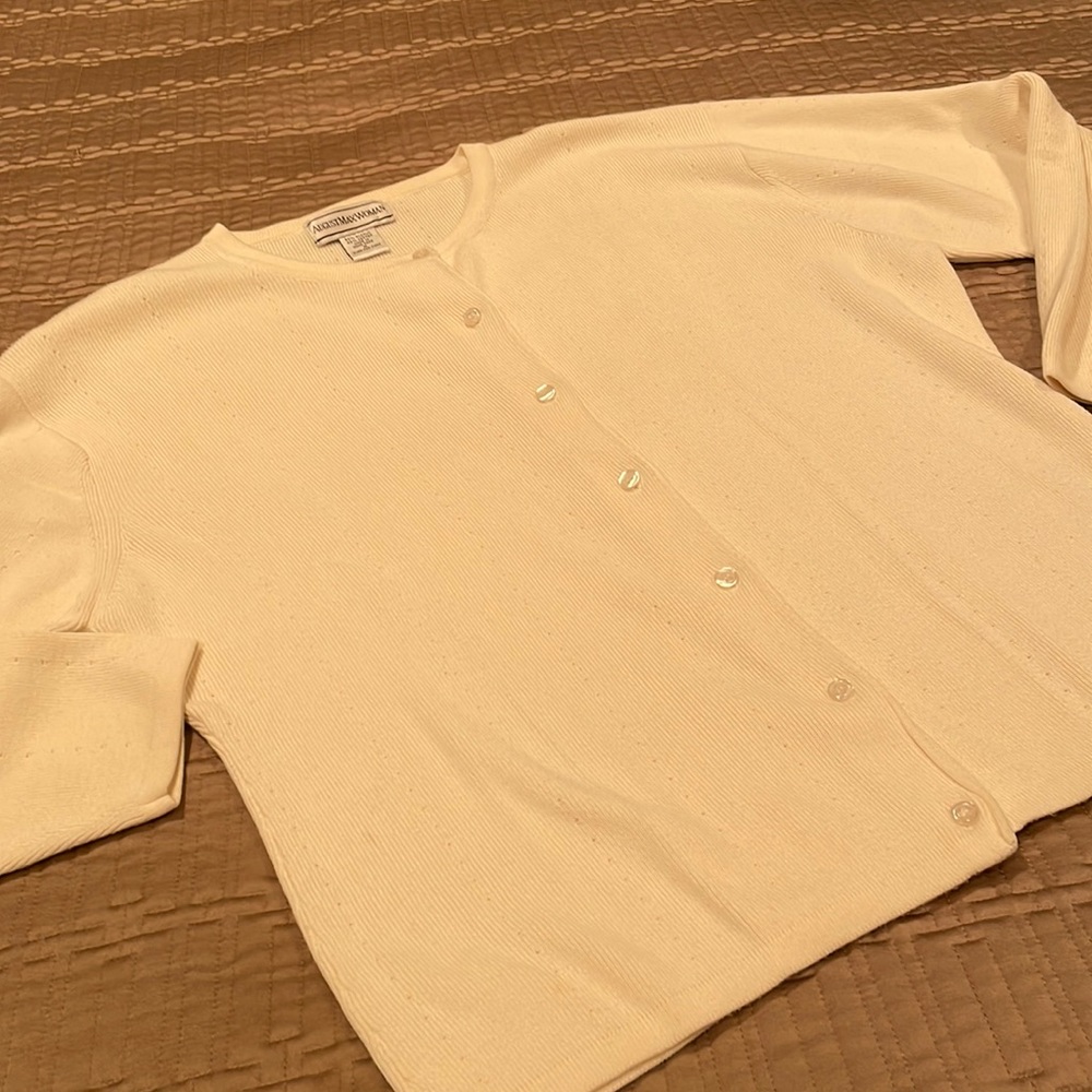 August Max Woman cardigan, cream, acrylic/cotton blend, quality, like-new, X